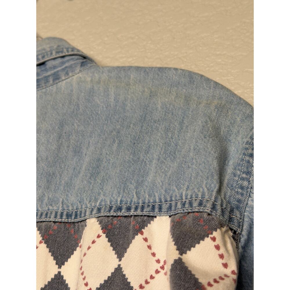 Andrews Blues Denim Patchwork Henley Shirt Cotton Blue Large - Picture 4 of 12